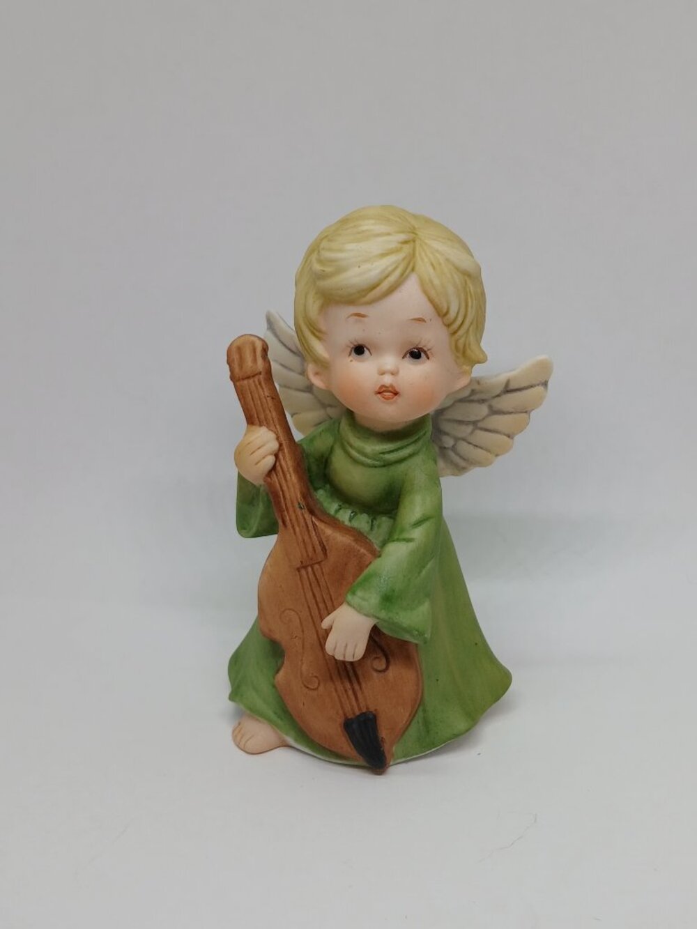 Vintage Lefton "The Christopher Collection" Green Angel Figurine with Cello